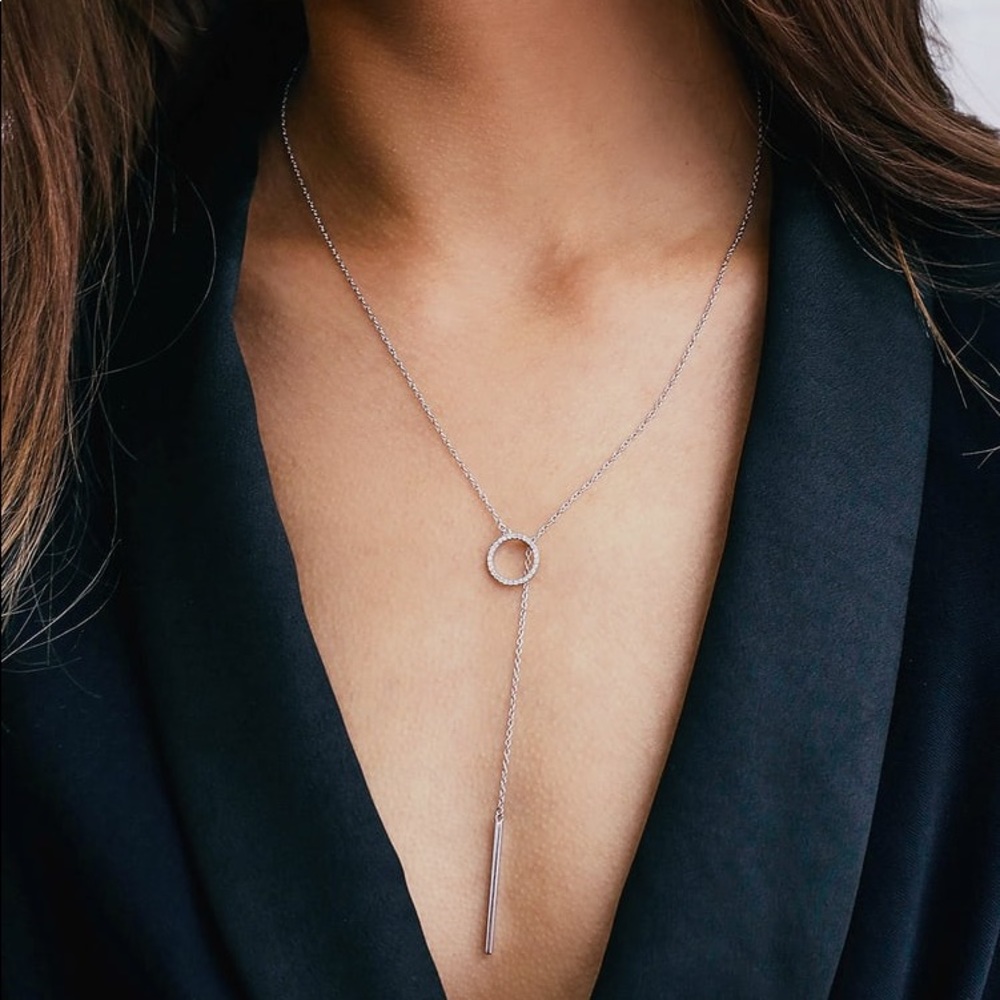 Olympia Sterling Silver Rhinestone Lariat Necklace